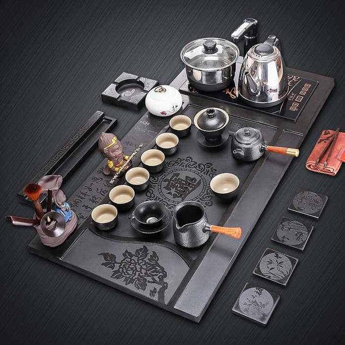 廠家直銷烏金石茶盤(pán)套裝 四合一設(shè)計(jì)帶電磁爐，家用茶臺(tái)定制新選擇